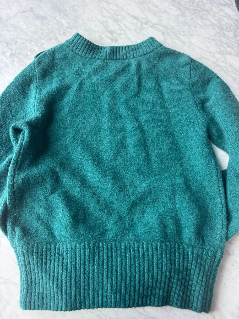 J. Crew Teal Button-Shoulder Crewneck Sweater